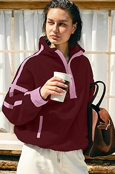 Panadila Womens Half Zip Sherpa Fleece Pullover Soft